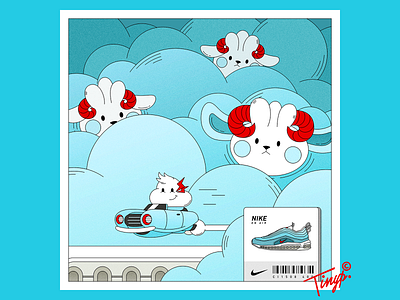 On the Cloud air car cloud cyan flat flat design idea illustration lighting nike nike shoes photoshop red sheep sneaker white