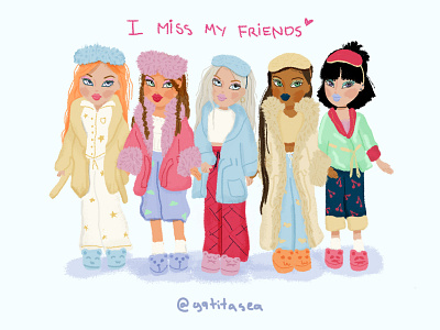 Missing my friends bratz friendship illustration sleepover