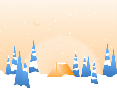 Winter Scene blue camping evergreen flurry forest holiday orange pine tree pinetree snow tent tree winter