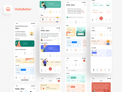 Hellobetter homescreen prototypes app application course dashboard design emental health healthcare illustration insurance ios neel prakhar psychologists psychology research search sharma sleep ui