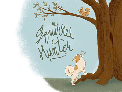 Squirrel Hunter dog green illustration procreate squirrel tree