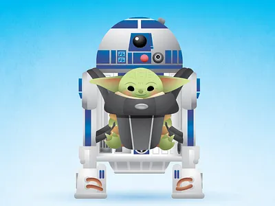 R2 and Grogu adobe illustrator character design cute disney illustration jerrod maruyama jmaruyama kawaii star wars vector
