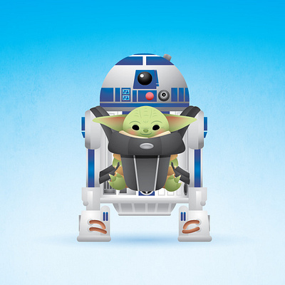 R2 and Grogu adobe illustrator character design cute disney illustration jerrod maruyama jmaruyama kawaii star wars vector
