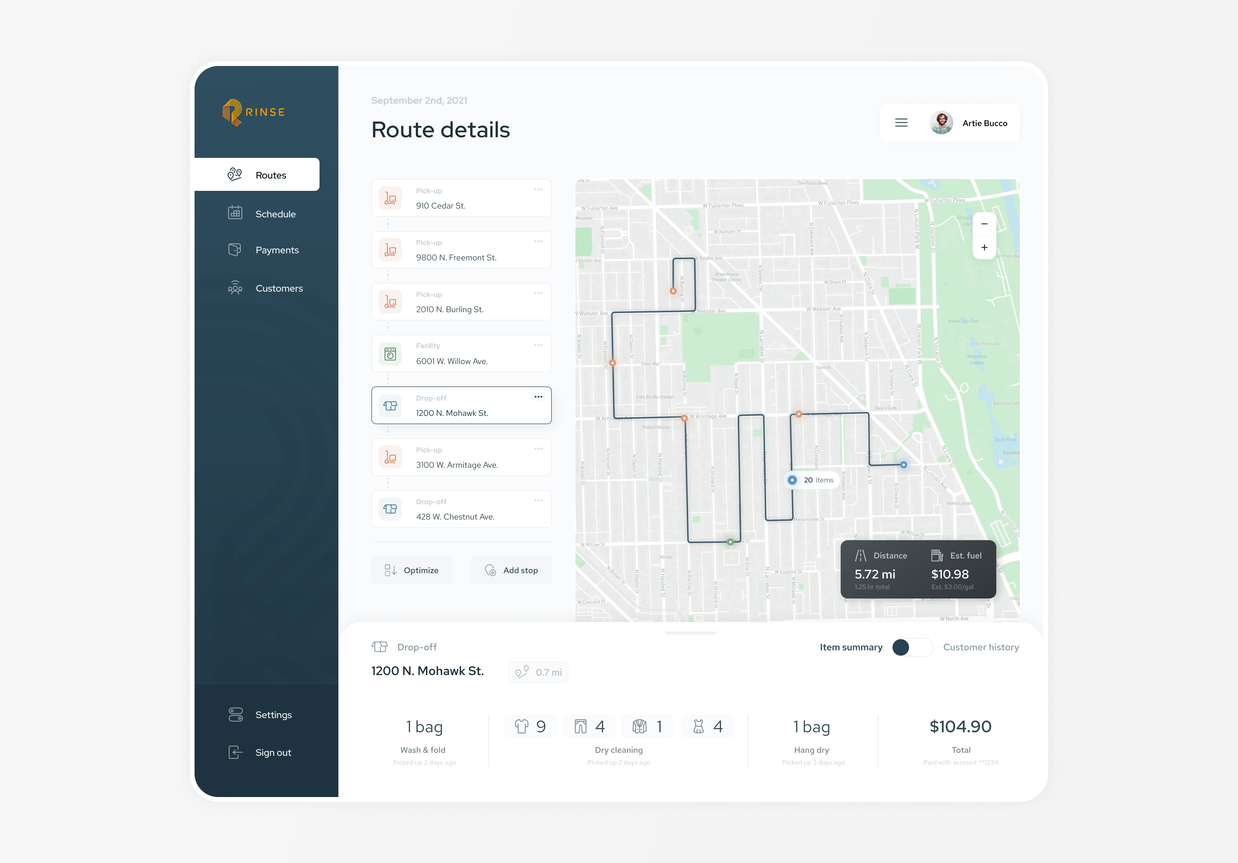 Rinse - Employee Routes app delivery design employee enterprise laundry product design rinse route ui ux
