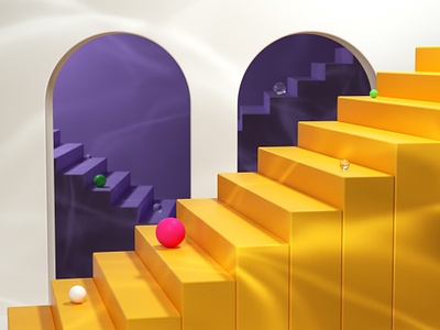 Stairs to Heaven 3d 3dart 3dcomposition art c4d cinema4d colorful funart interior purple render stairs yellow