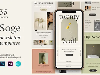 Sage Newsletter Templates design elegant instagram instagram banner instagram post instagram stories instagram template minimal modern nature newsletter newsletter template posts social media social media pack social media templates stories story template templates