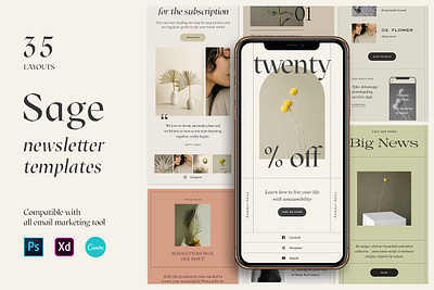 Sage Newsletter Templates design elegant instagram instagram banner instagram post instagram stories instagram template minimal modern nature newsletter newsletter template posts social media social media pack social media templates stories story template templates