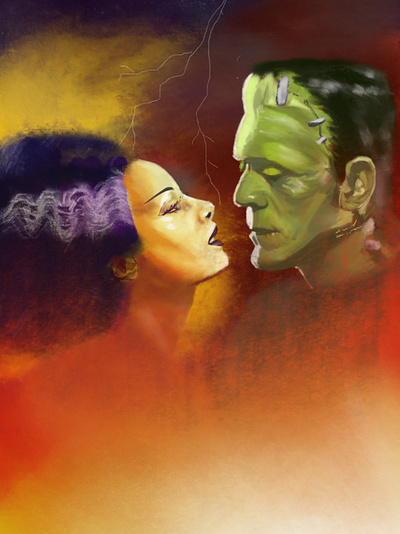 Universal Love art artist artwork bride of frankenstein cinema classic cinema design frankenstein halloween illustration illustrator love movies oil pop culture portrait spooky universal monsters