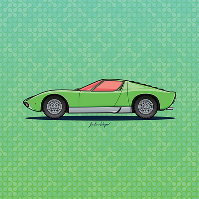 1968 Lamborghini Miura 1960s car classic car design digital green illustration lamborghini miura sports car vector