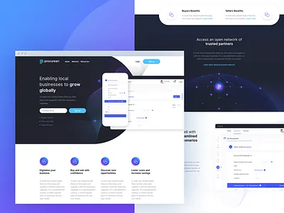 Procurean - Pages Design blue branding crypto cryptocurrency design hero homepage landing page ui vector
