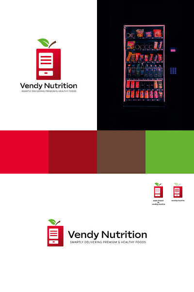 Vendy Nutrition Logo Design apple brand branding creative design fruit graphic design green logo illustration logo minimal modern logo red logo unique vector vending machine