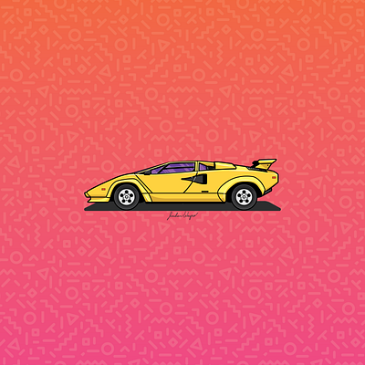 Lamborghini Countach 1980s classic car countach design flat design illustration lamborghini vector yellow