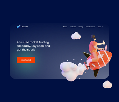 Rocket Me - Glassy Landing 3d buy design glass glassy landing landingpage rocket site trading ui uidesign ux uxdesign web webdesign