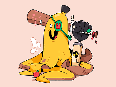 Walter The Banana Bandit. 2d apple arm banana baseball cartoon character characterdesign dummy food fruit hand happy illustration illustrator steve yellow