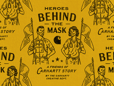 Carhartt: Heroes Behind The Mask badge design graphic illustration logo texture travis pietsch vintage woodcut