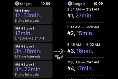 Sleep Tracking App - Sleep stages report adobe illustrator app apple watch apple watch design branding concept design illustrator mockup sketch sleep sleep app sleep track smart watch tracking ui ux vector watch watchos