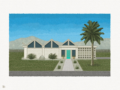 Mid-Century House #2_BRD_6-28-22 atomic ranch home house illustration mcm mid century procreate procreate brushes retro vintage