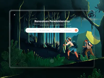 #Exploration - Hero illustration booking dark design digital illustration digital painting forest form hero landing page mountain nature people porter procreate search bar tree vector website