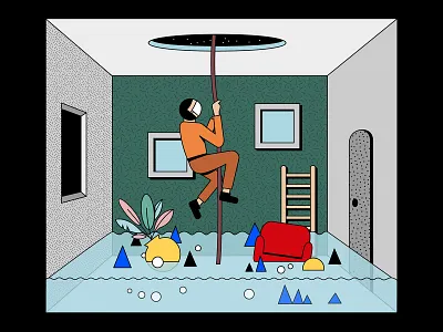 Escape—Flood 2020 art character covid design disaster drawing earth escape escape room flood human illustration illustrator indoor life natural disaster room space vector
