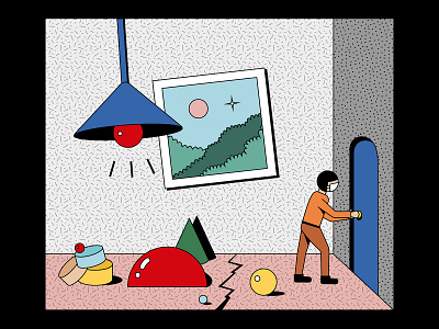 Escape—Earthquake 2020 character covid19 design disaster drawing earthquake escape escape room graphics human illustration illustrator interior life mask natural disaster room space vector