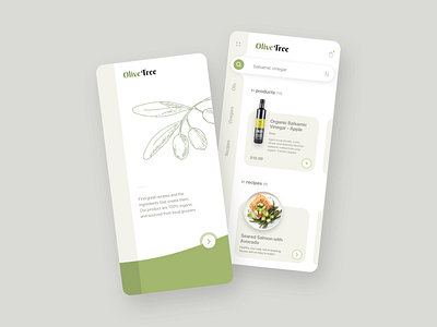Olive Tree - Splash & Search app app ui clean ecommerce foodie left nav product recipes search sidebar simple splash