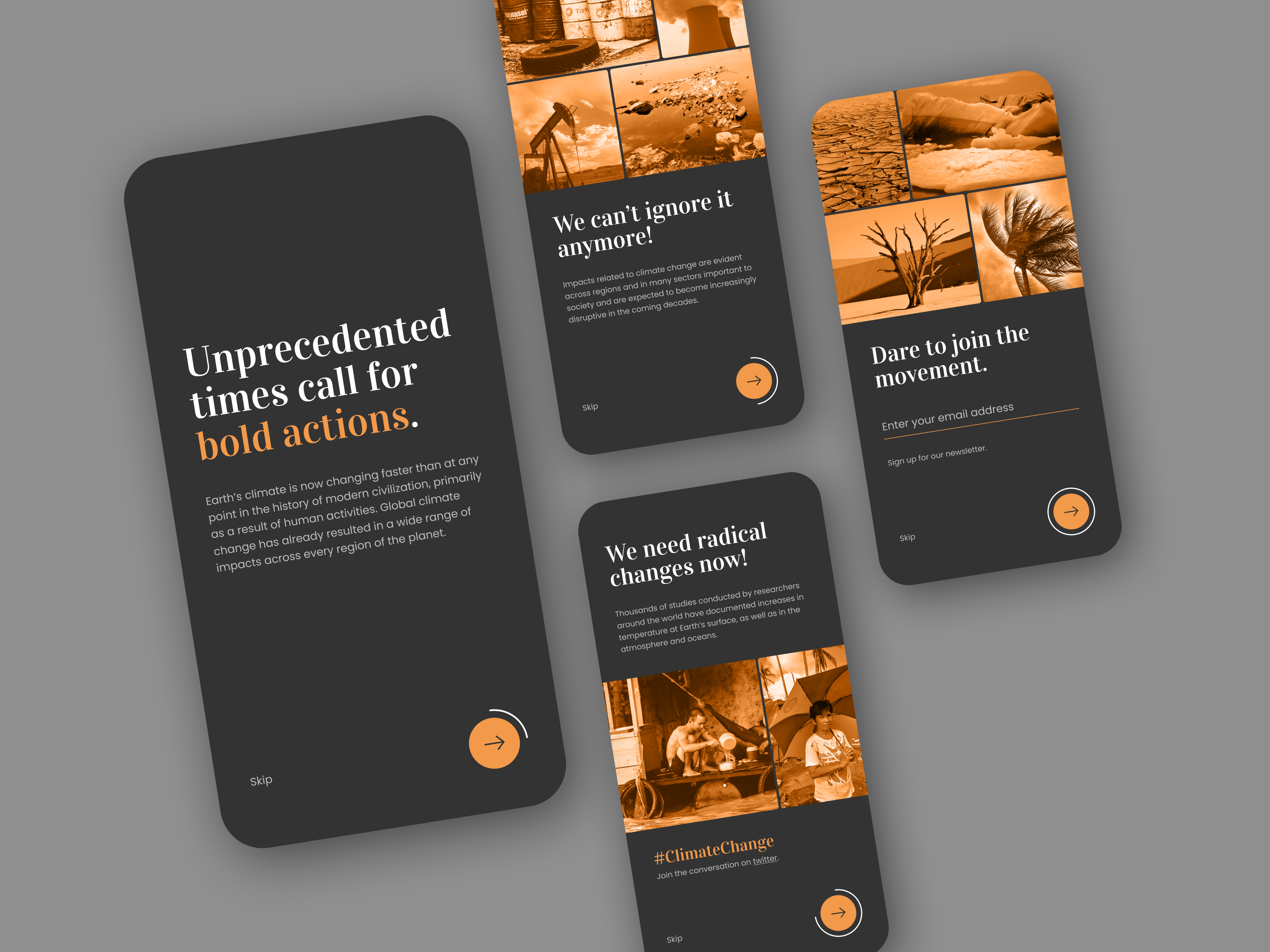 Climate action campaign awareness campaign clean climate climatechange dark ui email onboarding signup simple