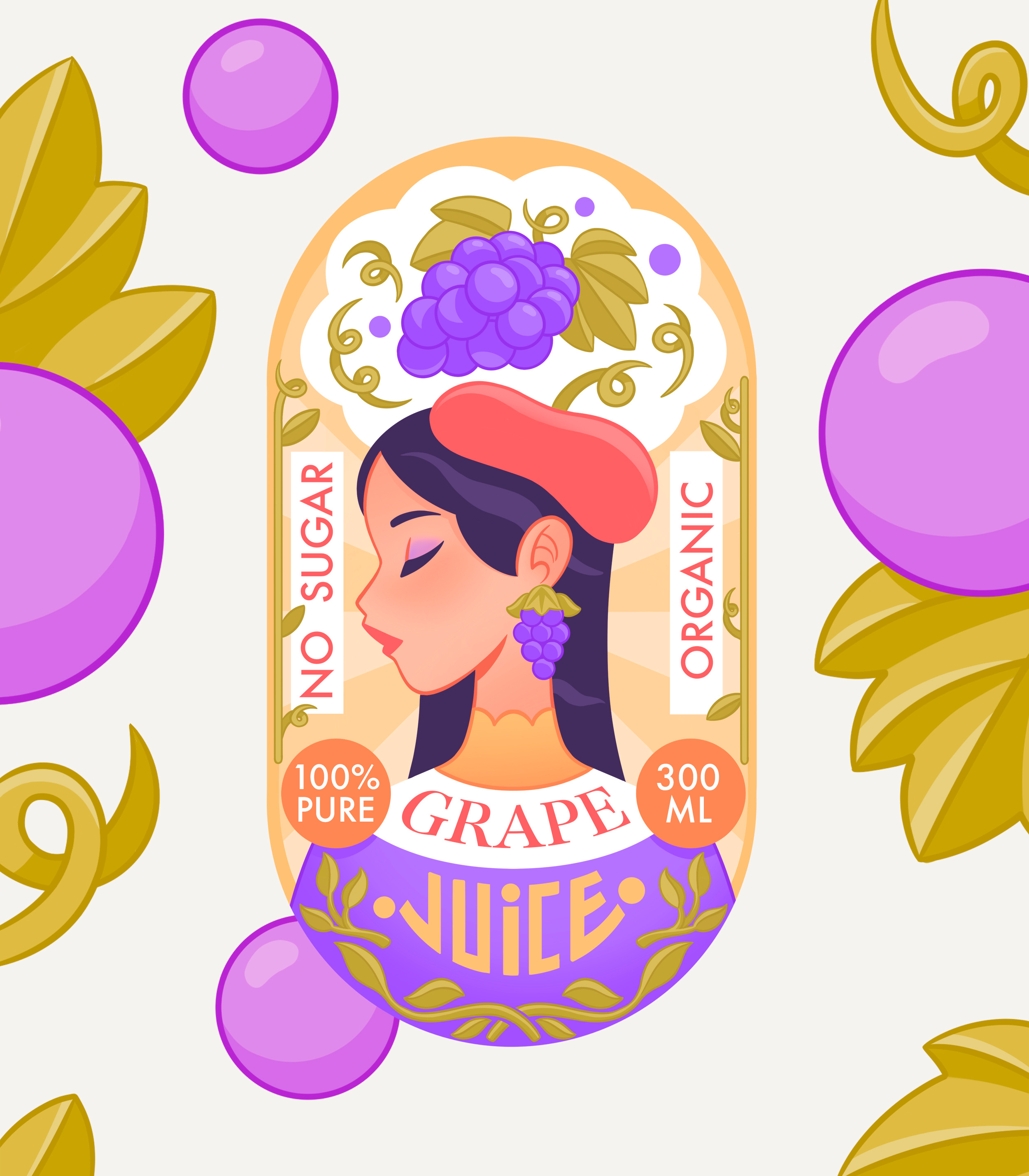 JUST GRAPE | Juice label bottle label branding character design food packaging france girl grape graphic design illustration juice packaging label labels logo package design paris woman