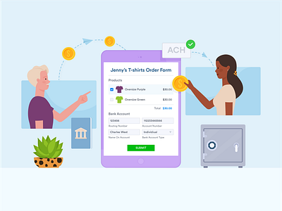 What is an ACH payment? bank blog blue business character composition flat illustration form minimal online online shopping order payment product stripe ui vector