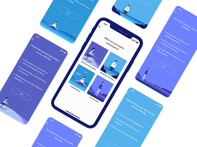 Stress Guide mobile app illustraion illustration meditation mindfulness mobile onboarding ui