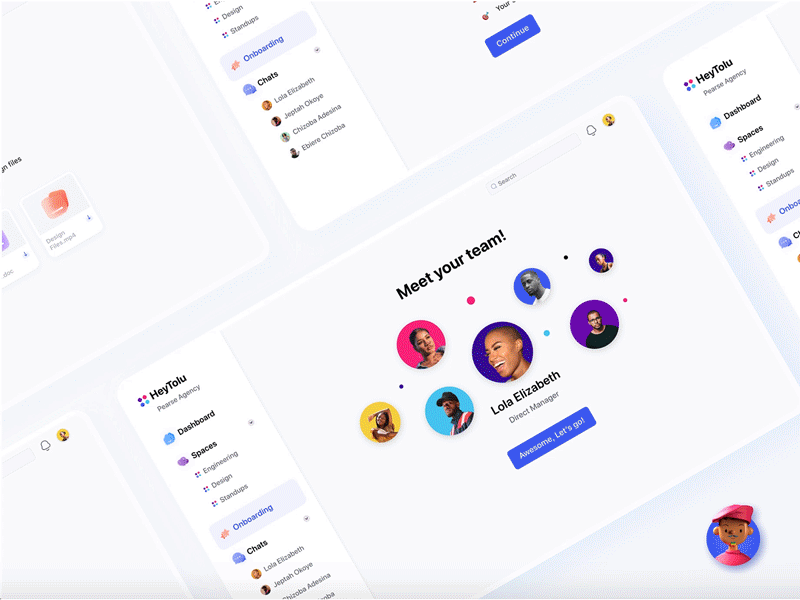 HeyTolu Showcase 3d chatbot clean collaboration colorful onboarding saas slack ui design