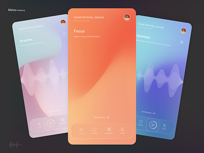 Meiso - Wellbeing app #2 android app breathe design flat focus glassmorphism gradients icon illustration logo meditation app minimal music app sleep app timeline ui ux wellbeing zen