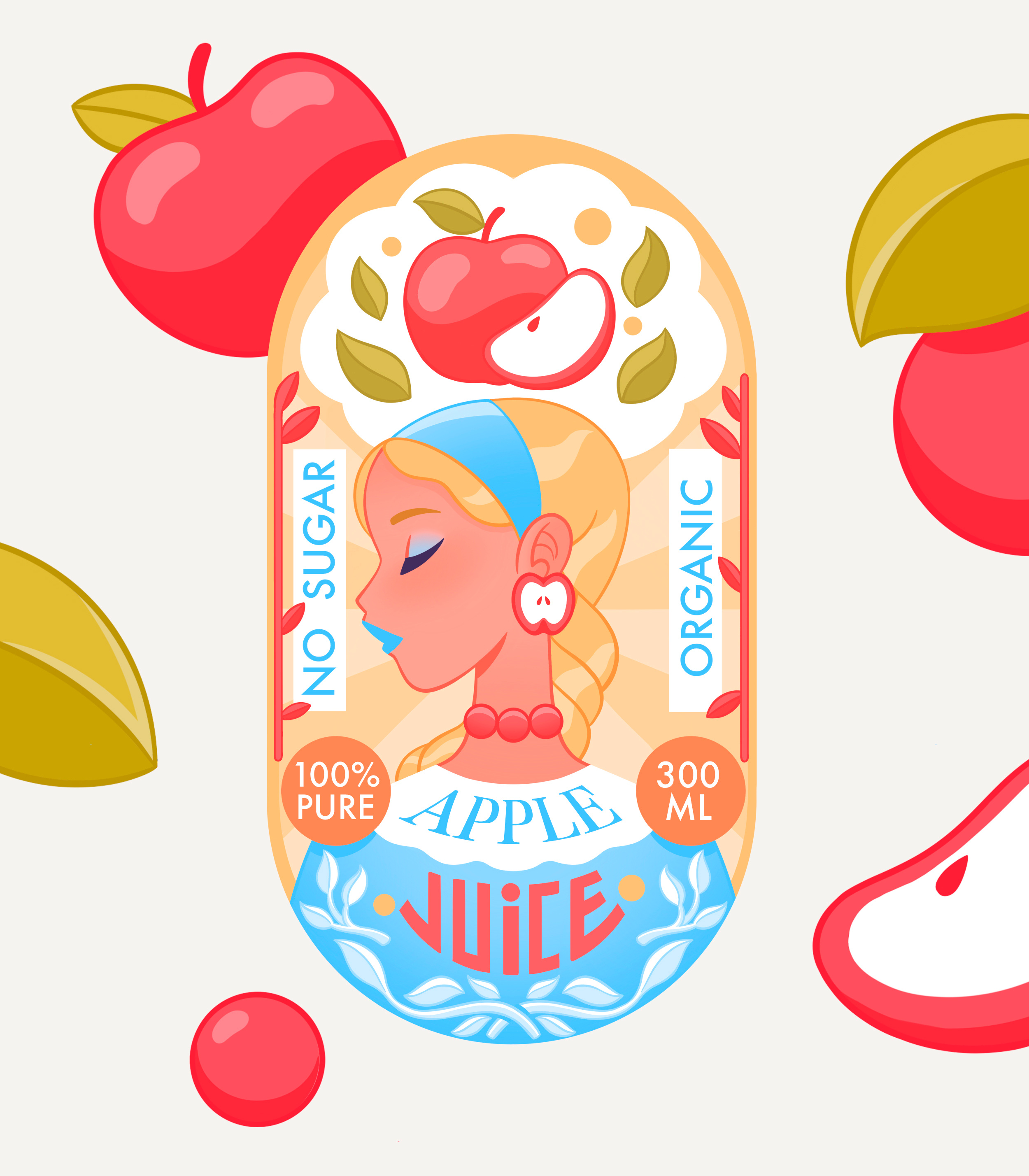 JUST APPLE | Juice label apple bottle can character design food packaging fruit girl illustration juice juice packaging label label packaging labels packaging packaging design russia sketch typography