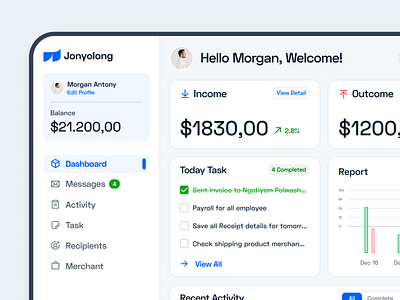 Jonyolong CRM Dashboard admin admin panel chart crm dashboard finance graph payment project management saas sass task ui uiux