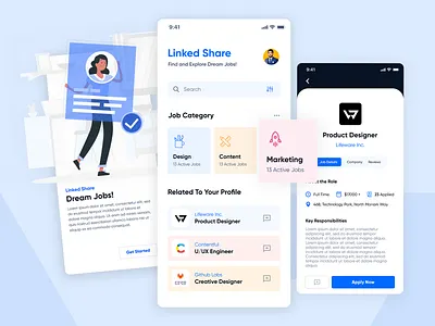 Job Search App UI app branding concept design figma idea job search lifeware lifeware linkedin concept linkedin concept linkedshare linkedshare minimal mobile ui redesign ui uidesign uiux