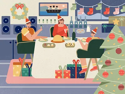 Christmas Dinner character christmas dinner family flat holiday night people texture