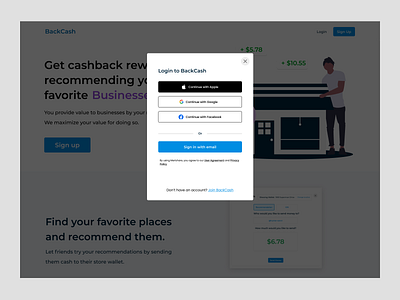 BackCash Signup / Login flow app clean design form landing page login login form login page product sign up form sign up ui signup ui web design