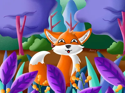 Funny Fox In Mystic Forest design digital art digital artist fox fun drawing illustration procreate