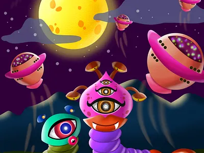 Kind Aliens Disinfecting the Land aliens design digital art digital artist fun drawing illustration procreate ufo