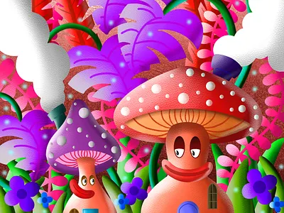 Mushroom Houses design digital art digital artist fun drawing habitat houses illustration mushroom houses mushrooms procreate wild