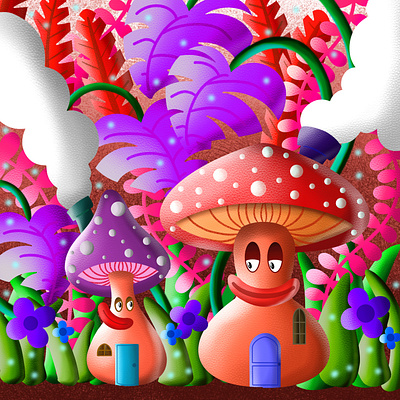 Mushroom Houses design digital art digital artist fun drawing habitat houses illustration mushroom houses mushrooms procreate wild