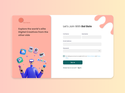 Sign Up Form Page 3d best shot colorful dekstop feminine inspiration interaction design playful sign up form sign up page ui ui design ux uxdesign website design