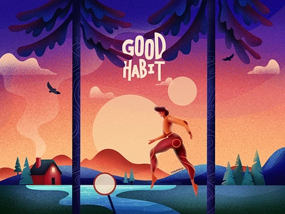 Package Design Illustration for GoodHabit (Summer Edition) branding colorful design digitaldrawing drawing driedfruits food healthy illustration illustrator landscape nuts package packagedesign runner sports