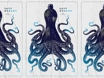 Save Oceans Poster eco ecology graphic design ocean octopus plastic pollution poster poster design save oceans