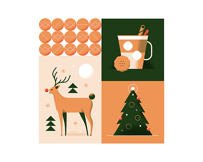 Happy Holidays! animal bauble biscuit celebration christmas cosy decoration deer eggnog flat gradient holiday hot drink illustration pastel reindeer rudolf texture tree vector