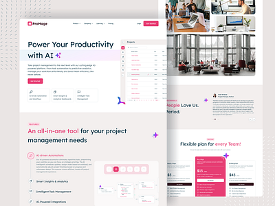 Website Design - ProMage - Project Management Tool about us ai ai automations ai workflows enterprise saas features hero section pricing product design productivity tools project management saas design task management team collaboration testimonials ui ui components user experience website design