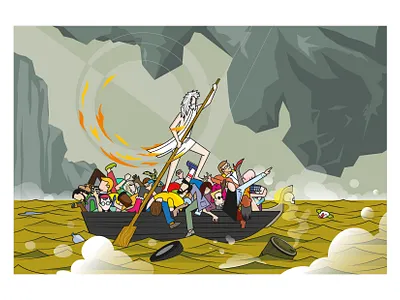 Democraft boat caronte craft democracy devil flames hell inferno people pollution satan toxicity trash