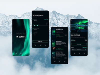 Tour app concept app design mobile northern lights tour tours travel ui uiux ux webdesign