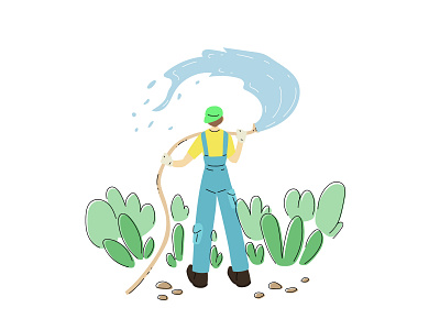 Gardener boy flat garden gardener illustration plant summer vector water