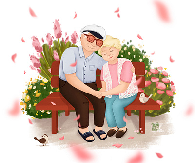 grandpa&grandma 2d art bird bird illustration bookdesign bookillustration character design characters digitalart flowers grandparents illustration illustration design illustration digital illustrations illustrative inlove love portrait procreate sketchbook