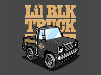 Lil' Black Truck 1970s 70s attire automobile automotive car clothing gold gray illustration mopar mug muscle retro sticker swag truck typography